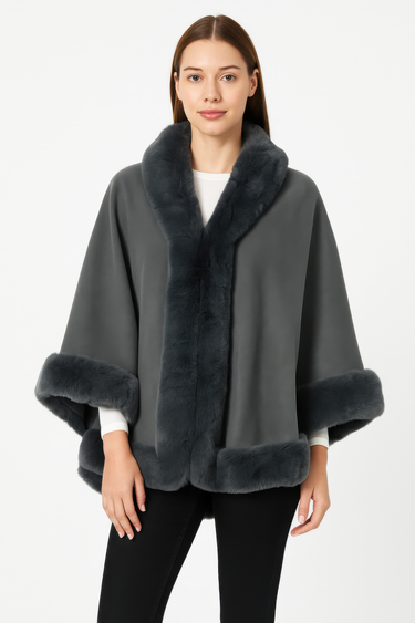 Faux Fur Trim Open-front Cape Jacket